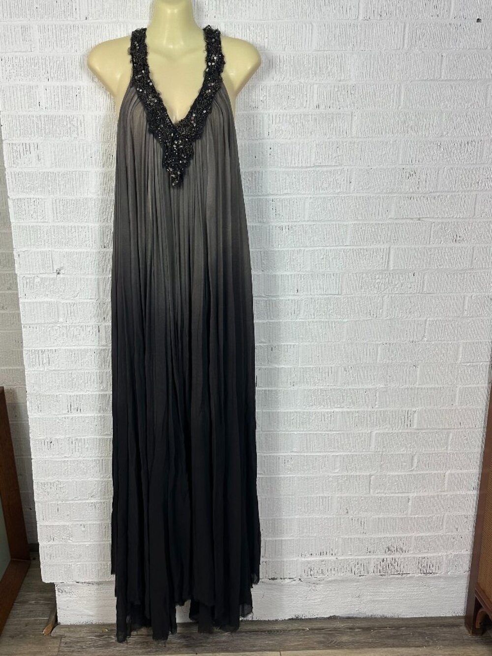 Rare AllSaints Lami Maxi Dress Heavy Silk Vintage Boho Vintage Beaded 8-10 Black